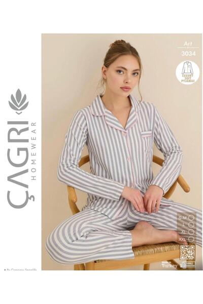 ROYAM طقم بيجامة نسائي شتوي من الجلد المدبوغ بأكمام طويلة وأزرار أمامية من Call