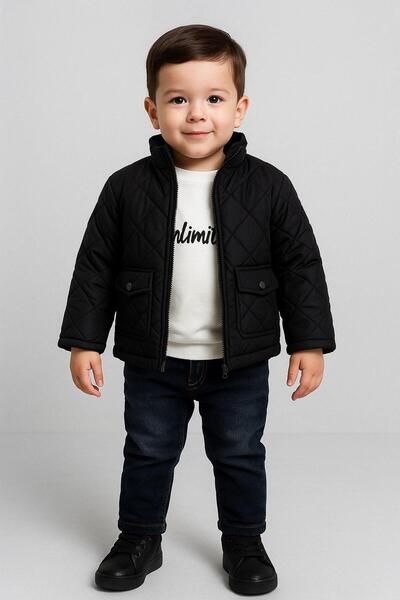 RAPAPA Σετ 3 τεμαχίων για αγόρια με φουσκωτό παλτό, τζιν και μπλουζάκι με στάμπα 3617S