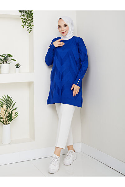 KMKkombin Γυναικείο τοπ με λαιμόκοψη ποδηλατικού τύπου με λεπτομέρεια με κουμπιά και αυτοσχεδιασμένο σχέδιο