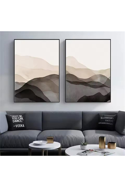 Linacci Set of 2 Black Metal Frame Abstract Layer Real Glass Painting