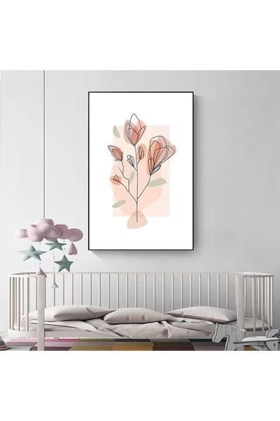 Linacci Single Black Metal Frame Pink Flower Real Glass Painting Set