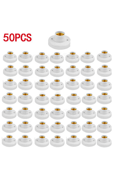 Choice4 قاعدة تثبيت لمبة إضاءة سقفية E27، 50 قطعة، لون أبيض وذهبي، بغطاء لولبي.