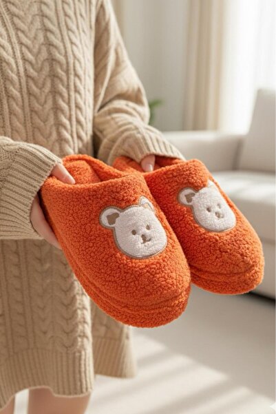 Oksit Ft 103 Panda Embroidered Women's House Slippers Plush Slippers Dowry and Bundle Slippers Do Not Make Noise Thick Sole