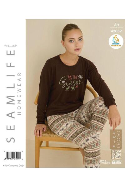 ROYAM Set de pijamale termice cu mâneci lungi de iarnă pentru femei Seamlife