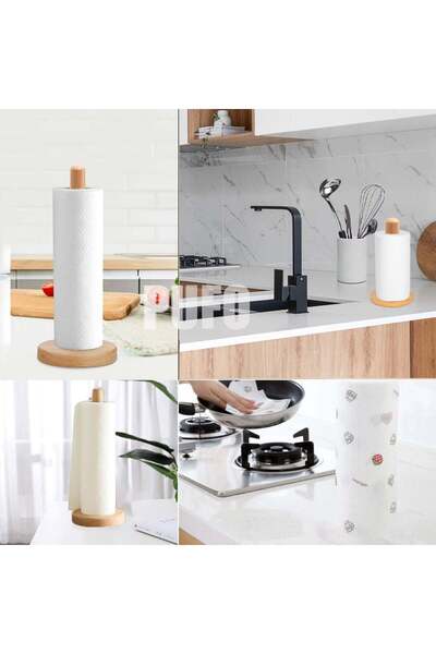 PUFO Nature bamboo wood paper roll holder, kitchen towels, 30 cm, brown
