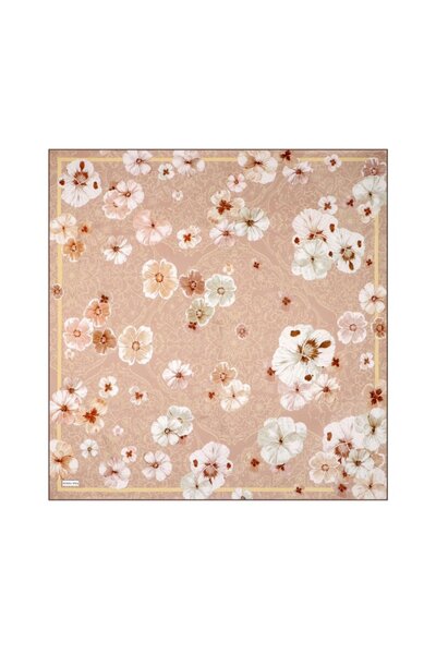 Bursa İpek Μεταξωτό μαντήλι διπλής όψης με σχέδιο καφέ γαλακτώδους χρώματος