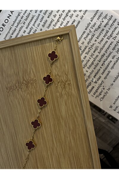 Vega Accessories Bordo renk yoncalı Çelik bileklik