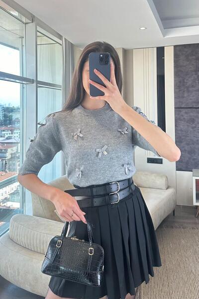 Moda Dubai AVORA FİYONKLU TRİKO KAZAK-gri