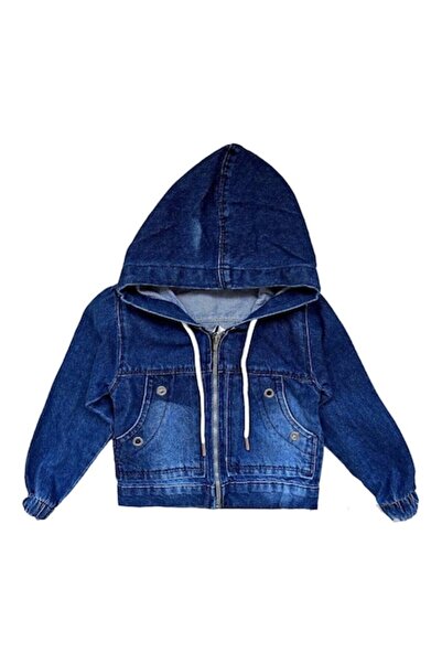 Miniworld Jacheta din denim baieti cu gluga si buzunare, varsta 7 ani, 122 cm, Albastru