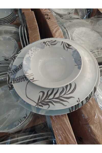 Kütahya İtalyan Stili Porselen Yemek Takımı 18 Parça Diamond Tabak Seti Çorba Kase Çukur ve Servis Tabak