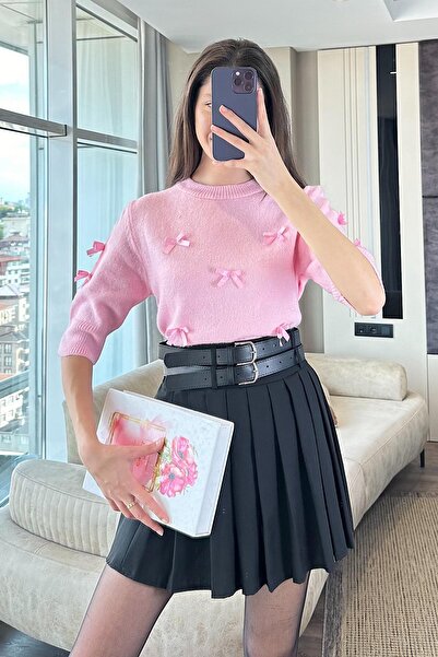 Moda Dubai AVORA FİYONKLU TRİKO KAZAK-Pembe