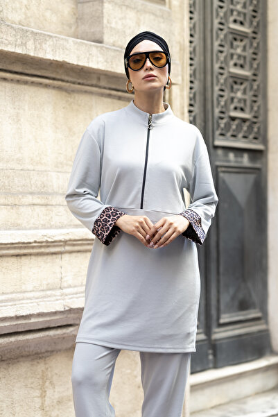 dilber fashion Leopard Detailed Double Face Cotton Lycra Double-Sided Tracksuit Set with Leopard Bag Gift