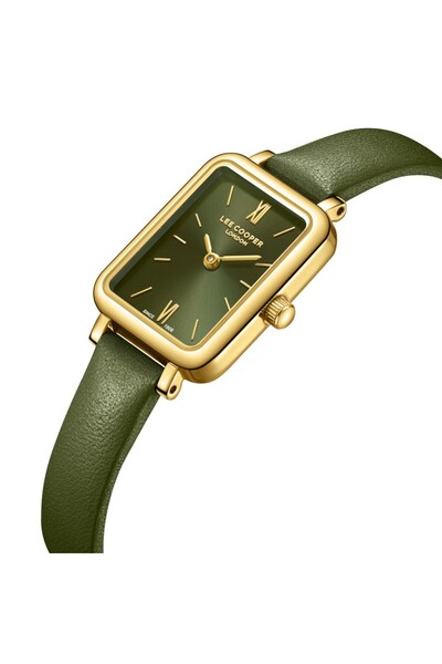 Lee Cooper Lc08208.175 Rectangular Dial Leather Strap Metal Case 3 Atm Water Resistant Green Color Watch
