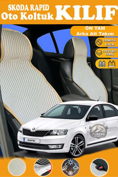 STS Oto Aksesuar غطاء مقعد سيارة من القماش المنسوج متوافق مع سكودا رابيد، سلس...