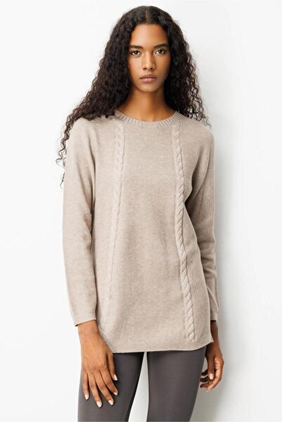 Desen 25266 Knitted Side Slit Blouse with Diagonal Front and Wavy Stitch Pattern