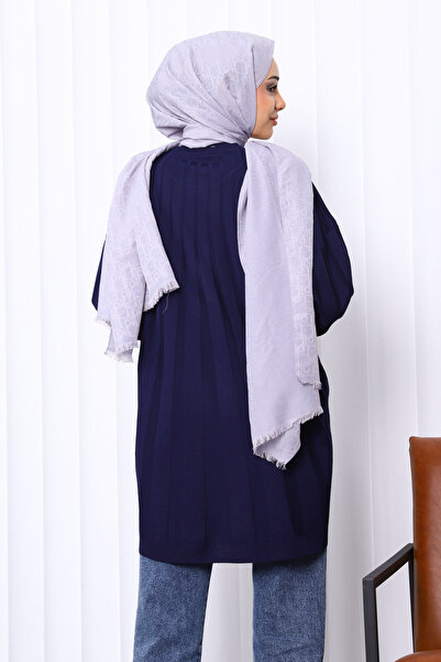 İmajButik Navy Blue Crew Neck Mercerized Knitwear Tunic