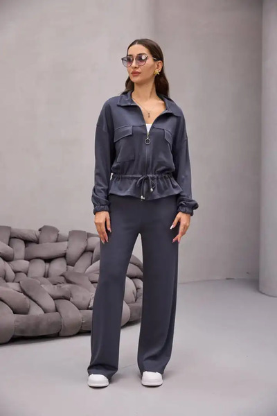 cemo Fermuarlı Bağlamalı Cep Detay Gömlekli Takım