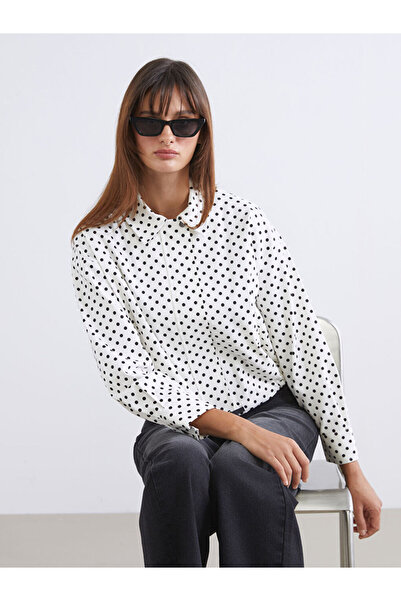 LC Waikiki Shirt Collar Polka Dot Oversize Women's Jacket