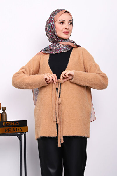 İmajButik Μπισκότο Μπροστινή Συνδεδεμένη Ζακέτα Angora Yumoş