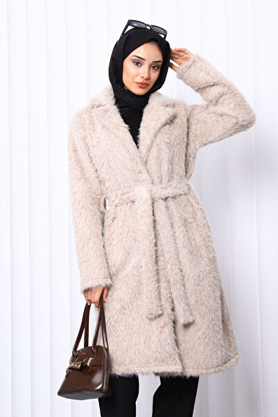 İmajButik Γούνινο παλτό με μακριές τσέπες με πέτρινα κουμπιά