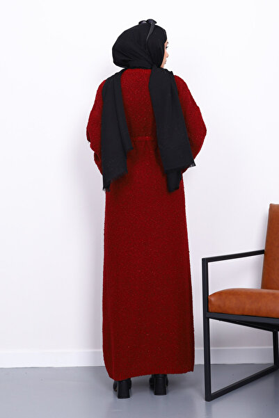 İmajButik Φόρεμα πλεκτό με λαιμόκοψη μπορντό