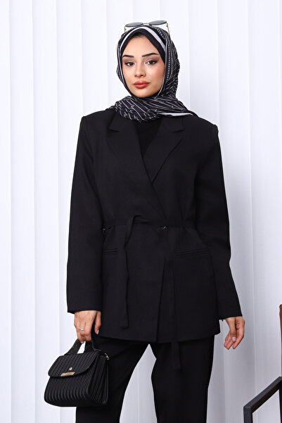 İmajButik Μαύρο μπλέιζερ με διπλό γιακά με κουμπιά