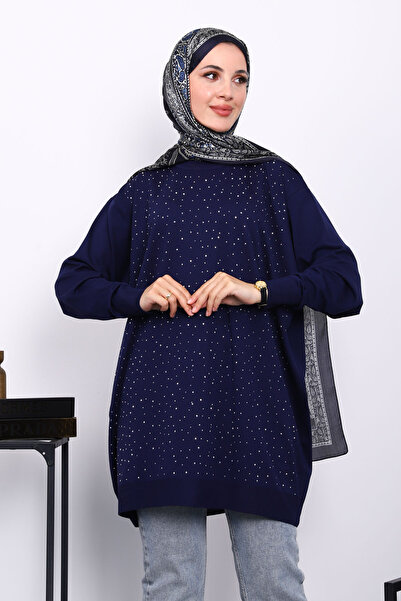 İmajButik Синя туніка з велосипедним коміром і каменем