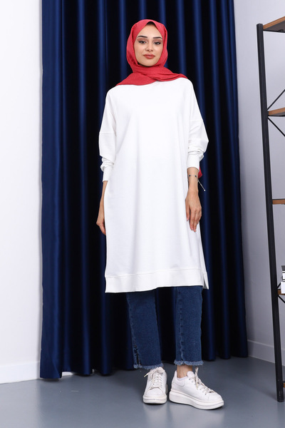 İmajButik Ecru Modal Tunic with Slits on the Sides