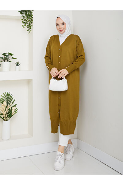 KMKkombin Women's Long Sleeve Buttoned Long Terry Cardigan