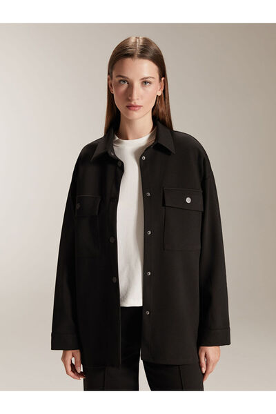 LC Waikiki Jachetă cămașă pentru femei Black supradimensionat de la MG TREND