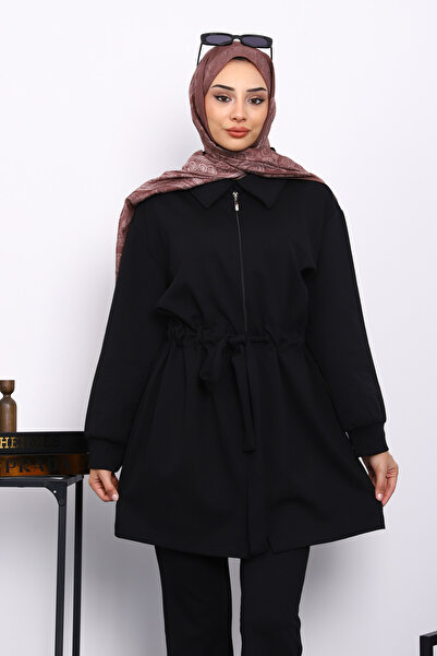 İmajButik Μαύρο Σετ Παντελόνι Modal με Κορδόνι στη μέση