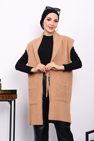 İmajButik Μπισκότο Angora Yumoş γιλέκο με προκολλημένη τσέπη