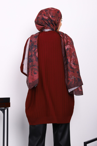 İmajButik Burgundy Mercerized Ribbed Casual Tunic