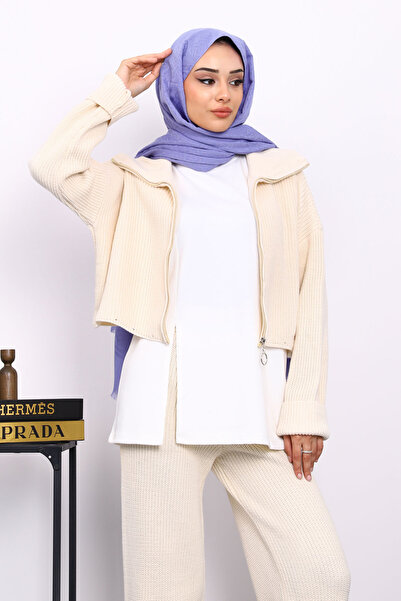 İmajButik Σετ Τριπλό Πλεκτό Με Πέτρινο Φερμουάρ