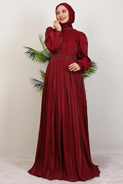 GİYZAMİLA Meryem Boncuk Abiye Bordo