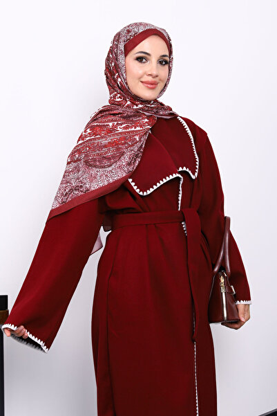 İmajButik Μπορντό παλτό με ραμμένο σάλι με γιακά και κασετίνα