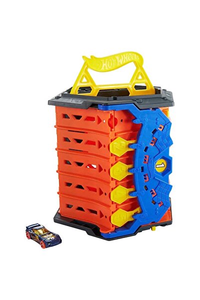 HOT WHEELS Roll Out Raceway Track Set Storage Bucket Unrolls into 5-Lane Racetrack for Multi-Car Pla