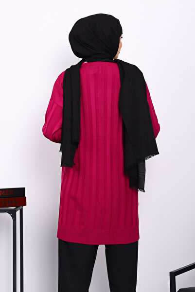 İmajButik ΣΚΟΥΡΟ ΦΟΥΣΙΑ Πλεκτή Ζακέτα με κουμπιά από κρύο νήμα