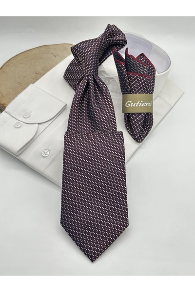 Gutiero ربطة عنق كلاسيكية منقوشة باللون الأصفر العنابي