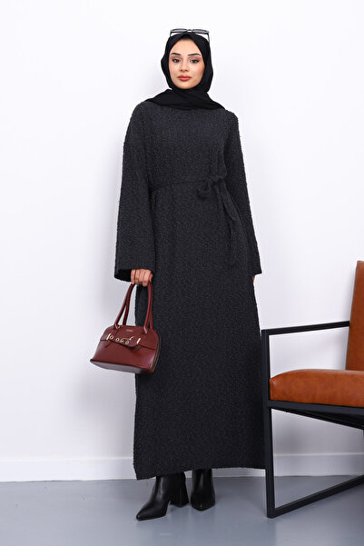 İmajButik Πλεκτό φόρεμα ανθρακί με λαιμόκοψη