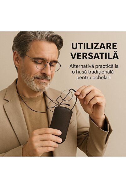 NEO ™ Leather Glasses Case, Portable Design with Strap, 17x8x1 cm, Light Brown