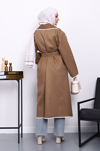 İmajButik Παλτό με ραμμένο γιακά σάλι από βιζόν