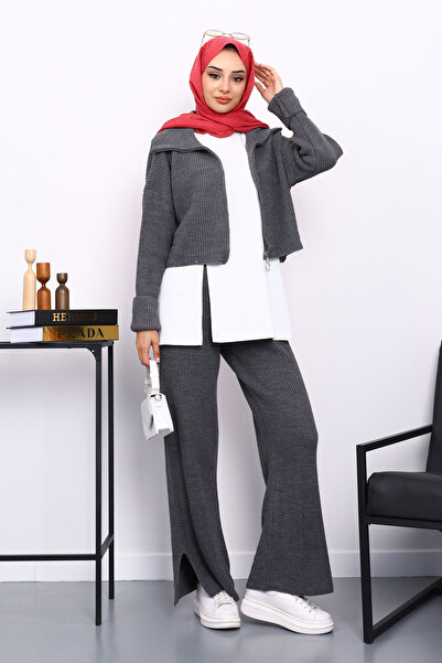 İmajButik Σετ τριπλών πλεκτών ενδυμάτων με καπνιστό φερμουάρ