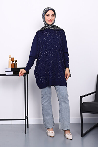 İmajButik Синя туніка з велосипедним коміром і каменем