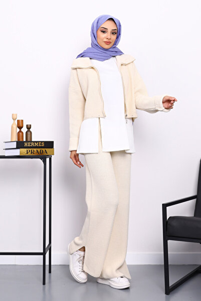 İmajButik Σετ Τριπλό Πλεκτό Με Πέτρινο Φερμουάρ