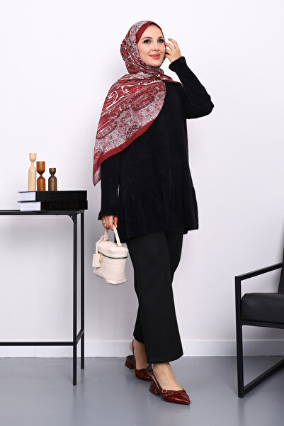 İmajButik Black Flounced Angora Soft Knit Tunic