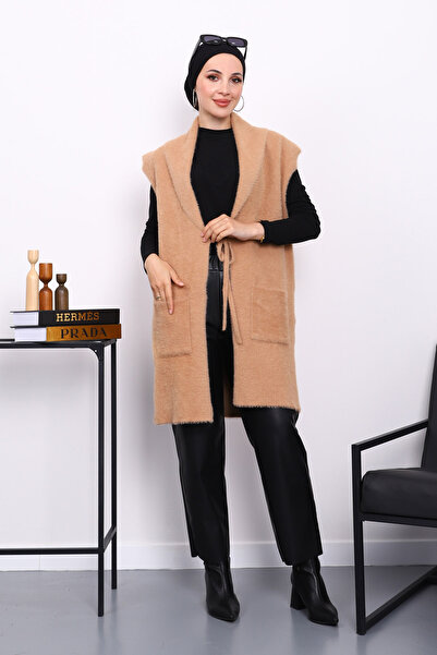 İmajButik Μπισκότο Angora Yumoş γιλέκο με προκολλημένη τσέπη