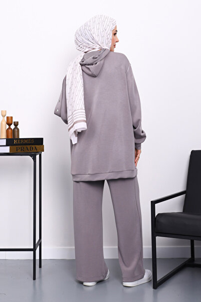 İmajButik Γκρι κοστούμι με λεπτομέρεια με κουμπωτά και παντελόνι τουνίκ