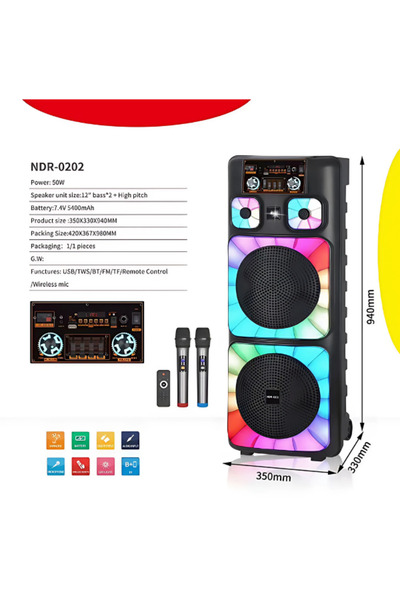 joyplus NDR-0202 12''x2 İNÇ 50 W OUTPUT POWER PARTİ ORGANİZASYON DÜĞÜN ETKİNL...