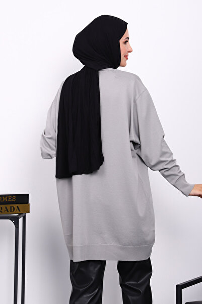 İmajButik Γκρι τουνίκ με λαιμόκοψη και κεντημένο με πέτρα